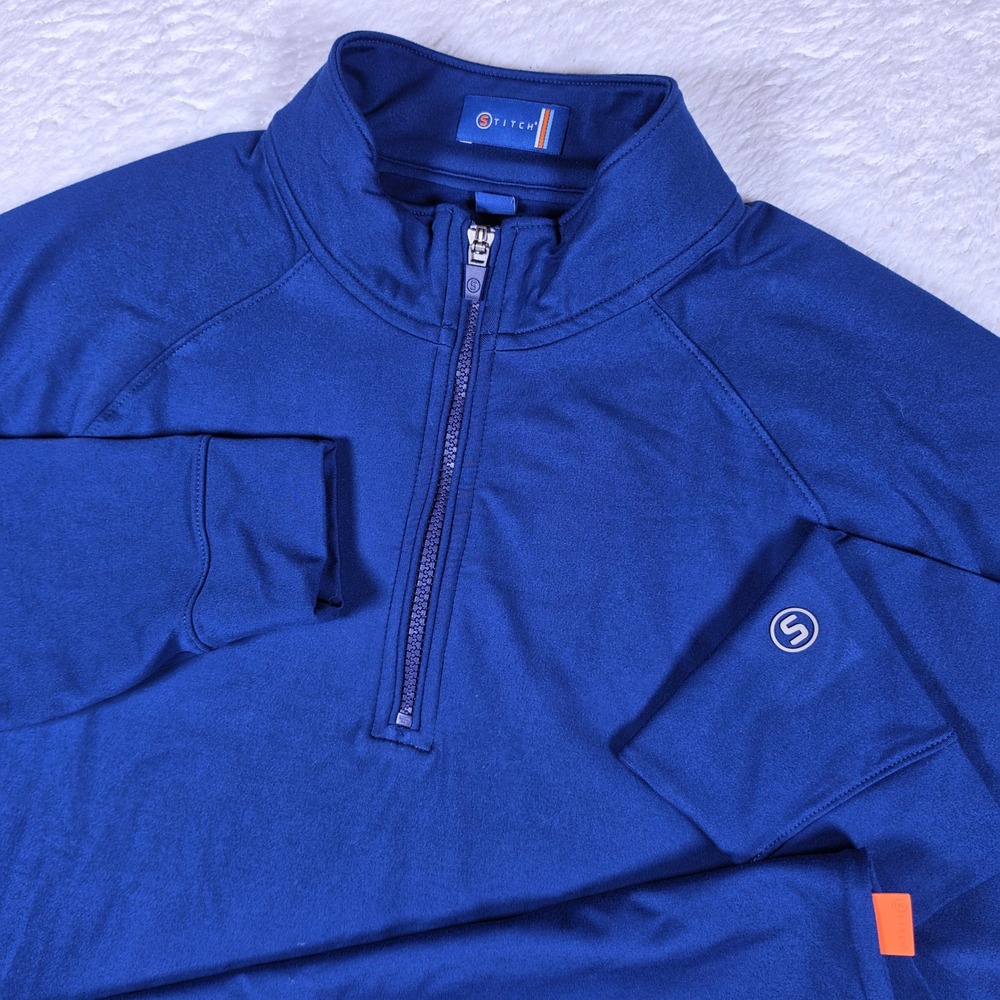 Stitch Performance Golf 1/4 Zip Mens M Blue Spandex L/S Pullover RN 155812